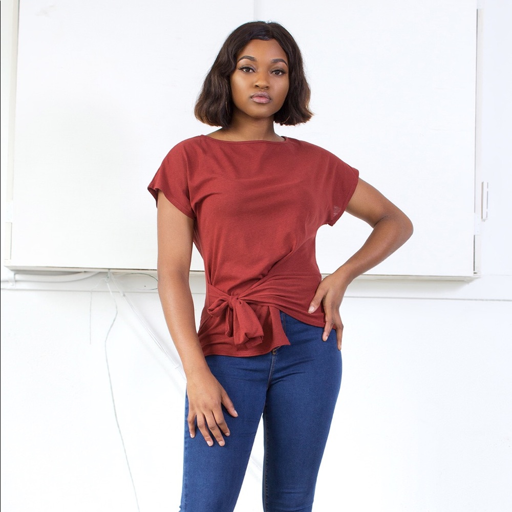 Rust Tie Front Tunic Top